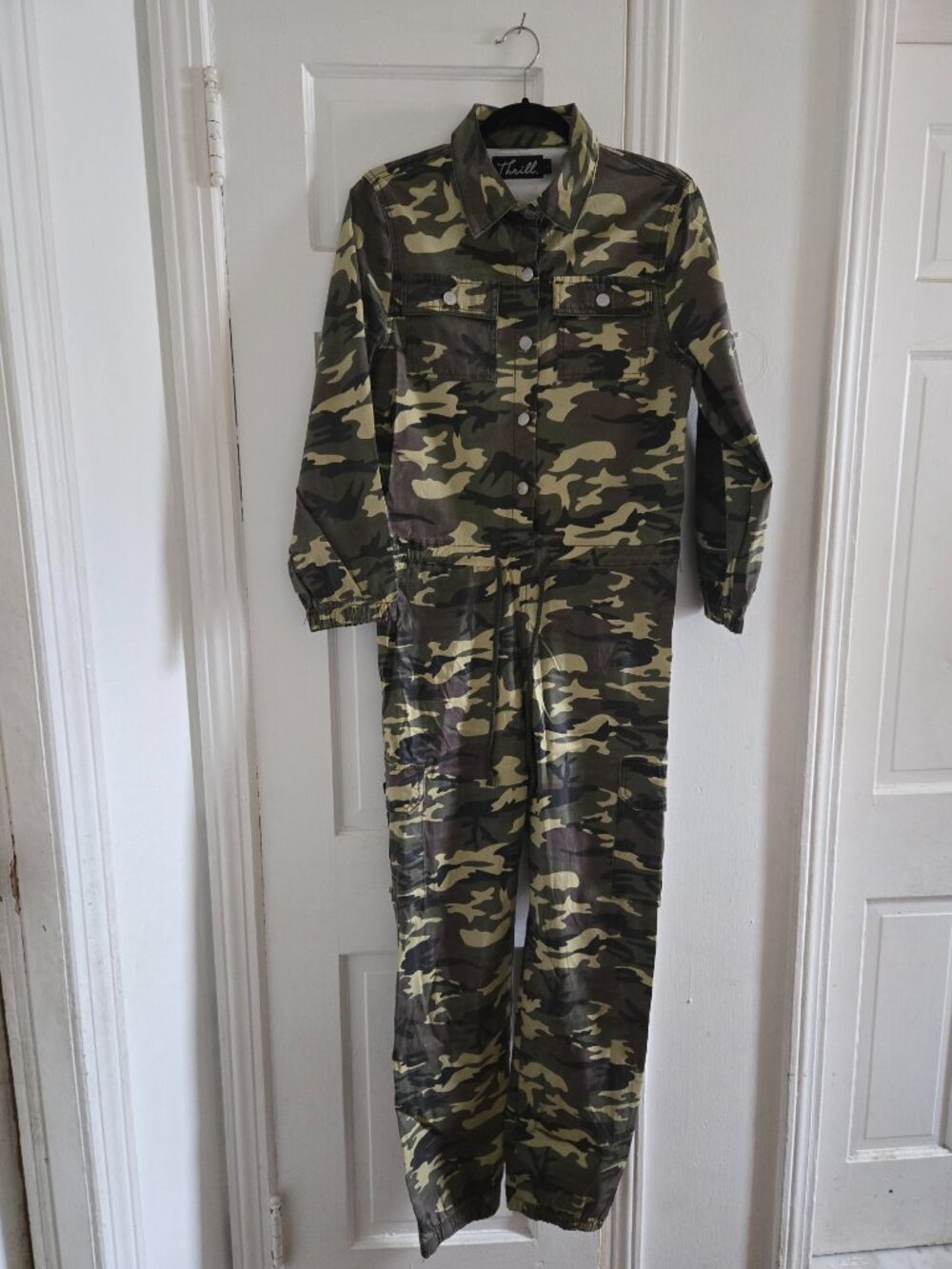 Green and Brown camouflage cargo utility jumpsuit
